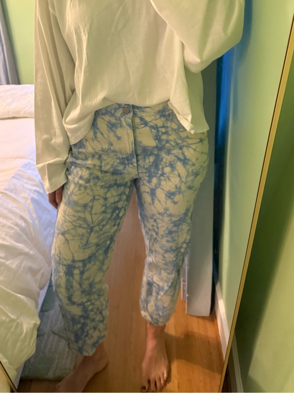 Rachel Comey Blue and White Tie-Dye Boyfriend Jeans